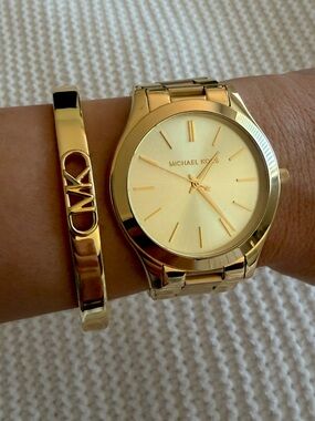 Michael Kors Slim Runway Gold-Tone Stainless Steel Watch & Bracelet